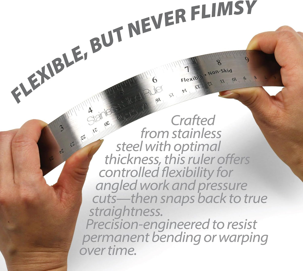 Officemate 15-Inch Flexible Stainless Steel Ruler, Metal Straight Edge Ruler with Cork Backing, 1/16 Inch and Metric Scale Markings, Tool for School, Office, Drafting, Crafts and Precision Cuts