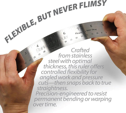 Officemate 15-Inch Flexible Stainless Steel Ruler, Metal Straight Edge Ruler with Cork Backing, 1/16 Inch and Metric Scale Markings, Tool for School, Office, Drafting, Crafts and Precision Cuts