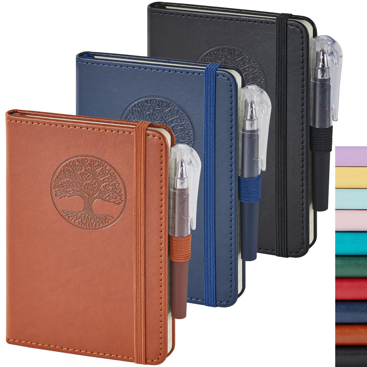 Small Notebook Pocket Journal, A6 3.7" x 5.7", 3 Pack, Black Leather Cover