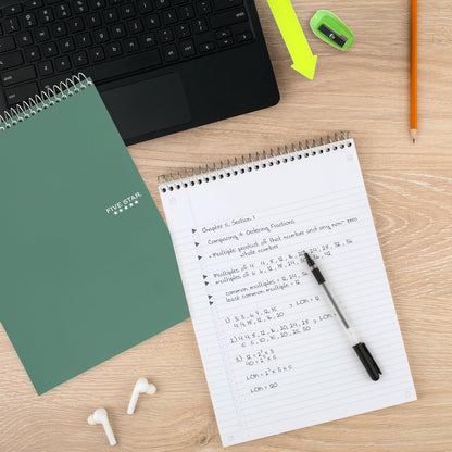 Five Star Top Spiral Notebook + Study App, 1 Subject, College Ruled Notepad, 8-1/2" x 11", 100 Sheets, Fights Ink Bleed, Water Resistant Cover, Seaglass Green (820058C-ECM)