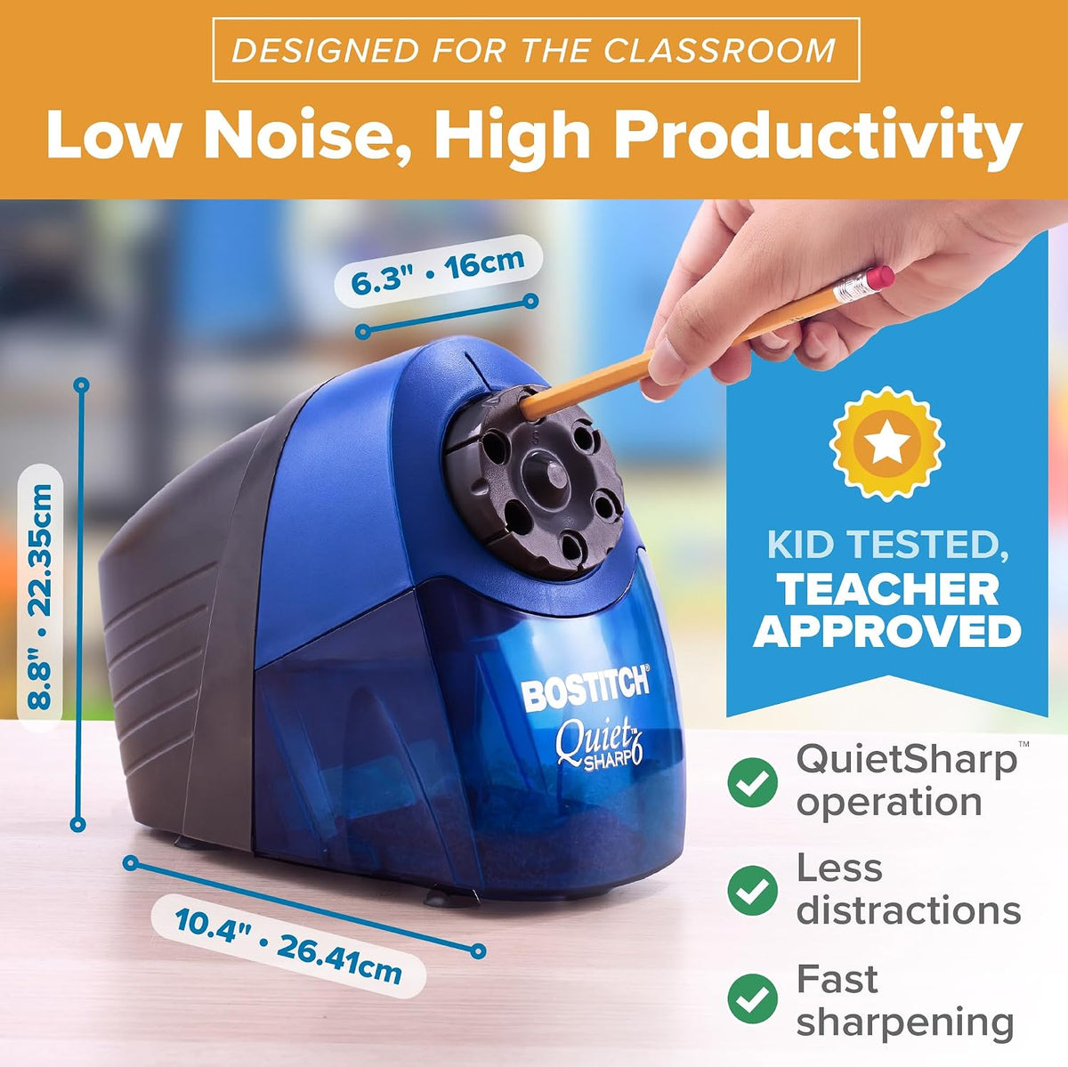 Bostitch Office Heavy Duty Electric Pencil Sharpener, Classroom, Blue