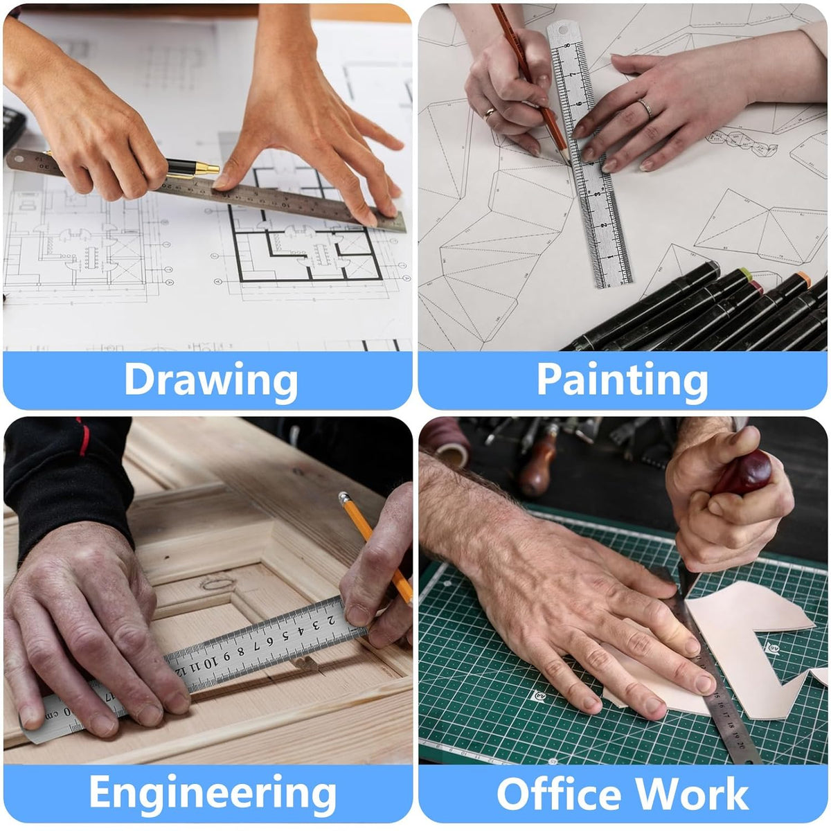 DTDNZKN 3 Pcs Stainless Steel Rulers, 6", 8", 12" (15cm,20cm,30cm)