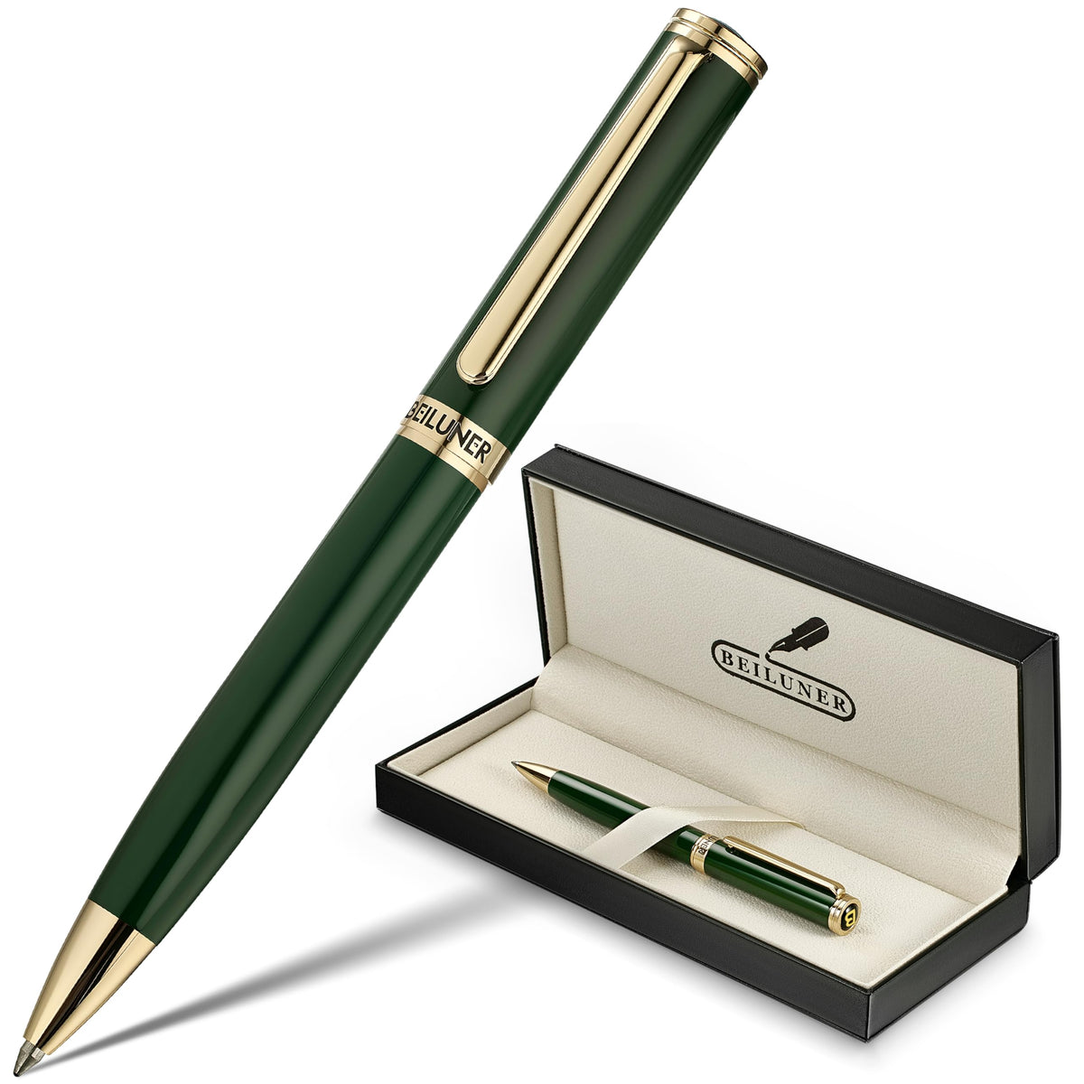 BEILUNER Luxury Gel Pen with 24K Gold Finish, Black Piano Lacquer, Luxury Grade Craftsmanship, Best Pen Gift Set for Men and Women, Professional, Executive, Office, Retractable Nice Pens