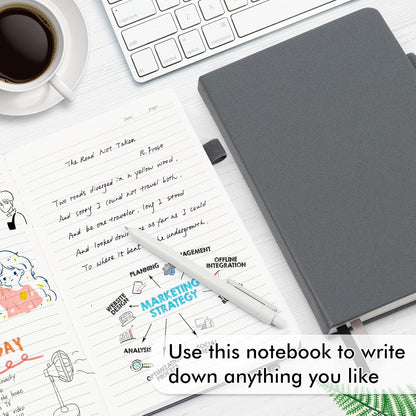 feela 24 Pack Journal Notebook for Work, Business Notebook Bulk Hardcover Lined Writing Journal with Pen Holder for Men Women Note Taking, with 24 Black Pens, 120 GSM, 5.1”x8.3”, A5, Gray