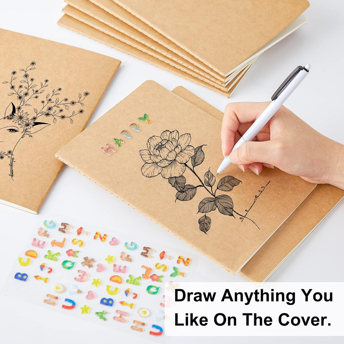 feela 60 Pack Kraft Notebooks Bulk, Lined Travel Journals Note Pad Notebooks for Men Women Girls Students, Making Plans Writing Memos Office School Supplies, A5, 60 Pages, 8.3” X 5.5”
