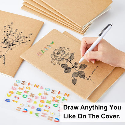 feela 60 Pack Kraft Notebooks Bulk, Lined Travel Journals Note Pad Notebooks for Men Women Girls Students, Making Plans Writing Memos Office School Supplies, A5, 60 Pages, 8.3” X 5.5”