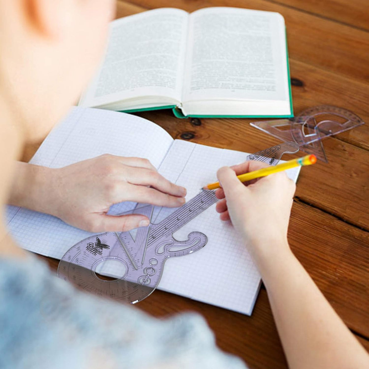 Suck UK Rockstar Ruler | 15 cm Ruler, Protractor & 60° Set Square | Geometry Set | Clear Shatterproof Ruler | Math Set | Clear Plastic Ruler | Music Stationery Ruler Set