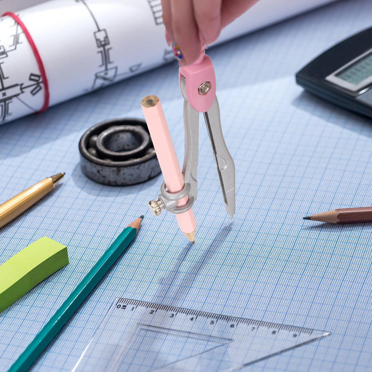 Compass Geometry Tool Protractor and Compass Set with Metal Box Drawing Compass with Rulers Math Compass Kit for Class Supplies and School 8 Piece