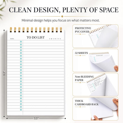 To Do List Notepad 3 Pack, Undated Daily Planner Notepad, A5 (5.5" x 8.3")