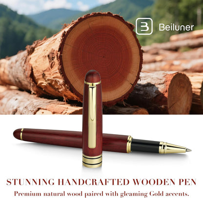 BEILUNER Wood Rollerball Pen Set, Elegant, Rosewood with Gold Finish