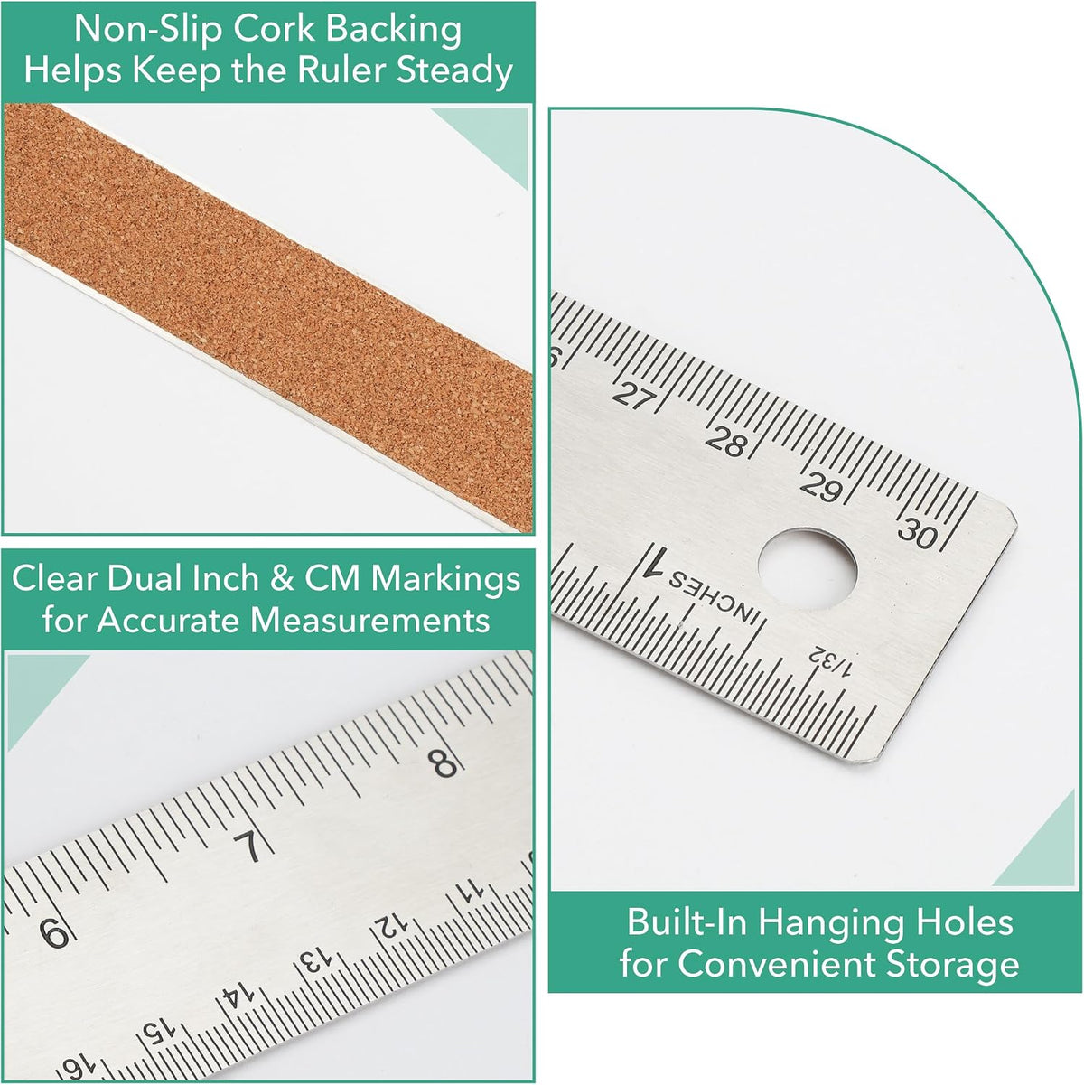 Mr. Pen- Metal Ruler with Non-Slip Cork Back, 12 Inch