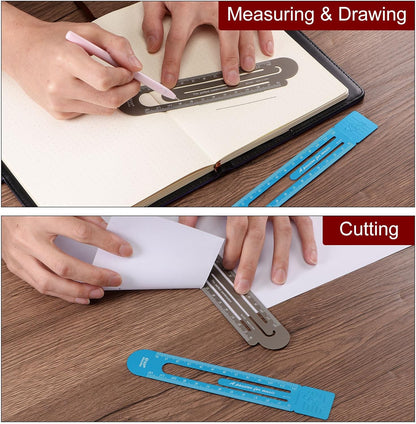 HARFINGTON Straight Ruler 12cm Metric Bookmark Clip Ruler Metal Aluminum Alloy Scale on Both Sides Measuring Scale Tool for Measure Study Reading Classroom Office, Silver Tone & Brown