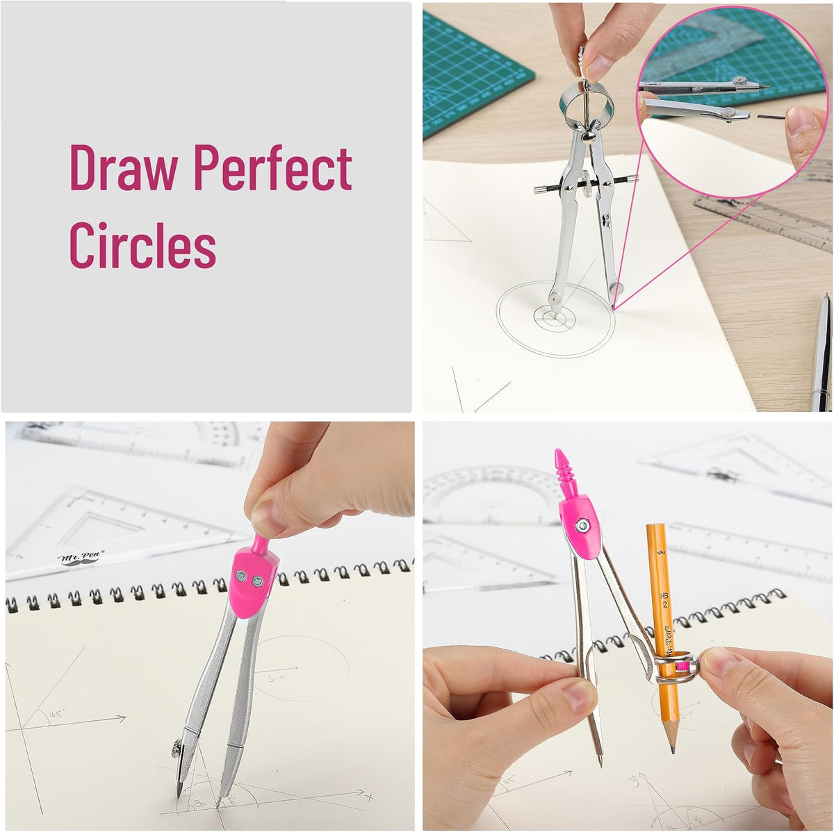 Mr. Pen- Geometry Set, 13 pcs, 3 Metal Compasses, Protractor, 6" Ruler
