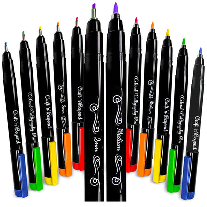 Craft 'n' Beyond Calligraphy Brush Pens Pack of 3 Small, Medium and Large Markers for Hand Lettering, Art Drawing, Sketching, Scrapbooking, Writing, Journaling - Beginner Kit with Fadeproof Black Ink