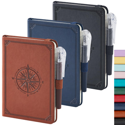 Small Notebook Pocket Journal, A6 3.7" x 5.7", 3 Pack, Black Leather Cover