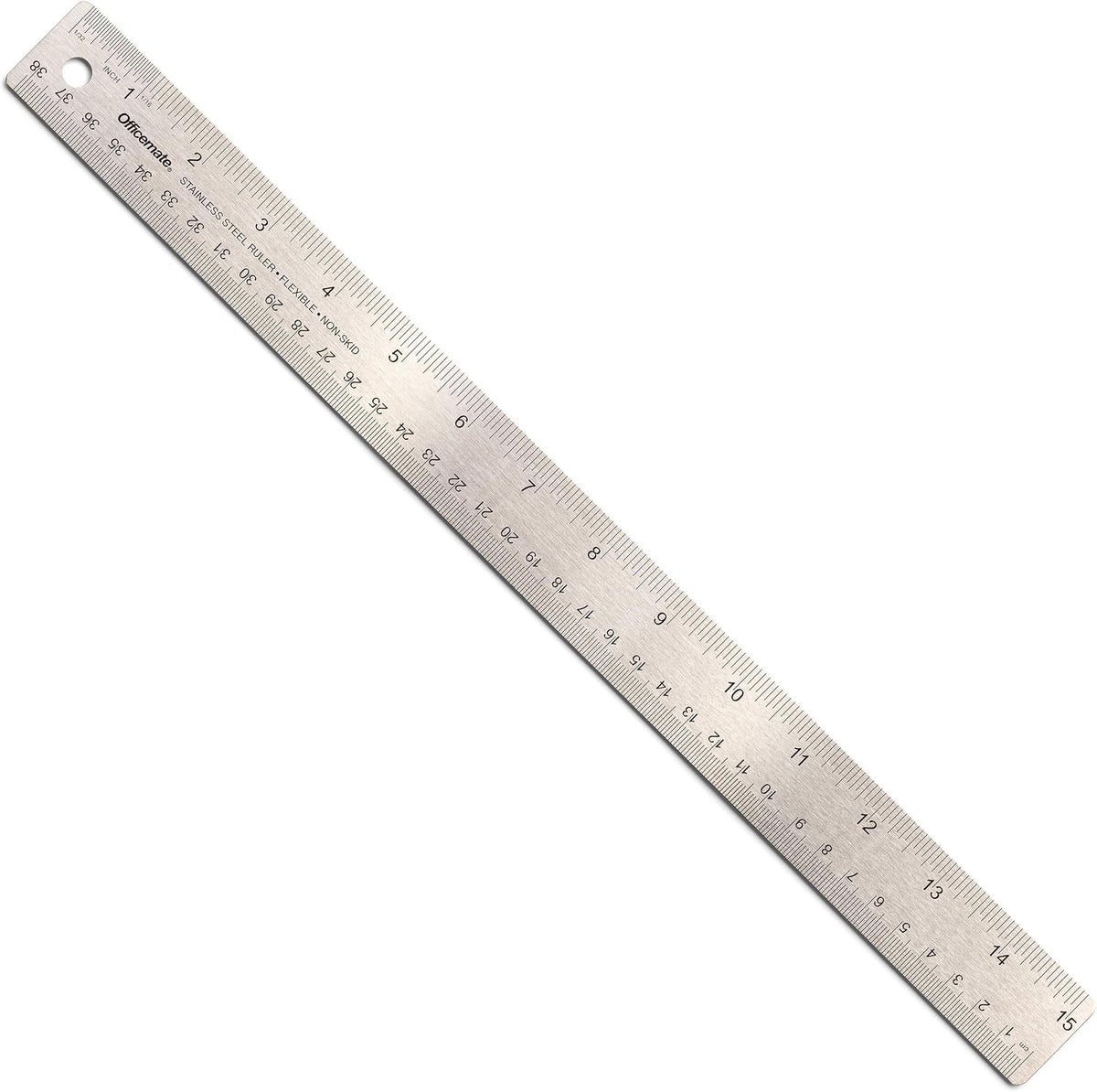 Officemate 15-Inch Flexible Stainless Steel Ruler, Metal Straight Edge Ruler with Cork Backing, 1/16 Inch and Metric Scale Markings, Tool for School, Office, Drafting, Crafts and Precision Cuts