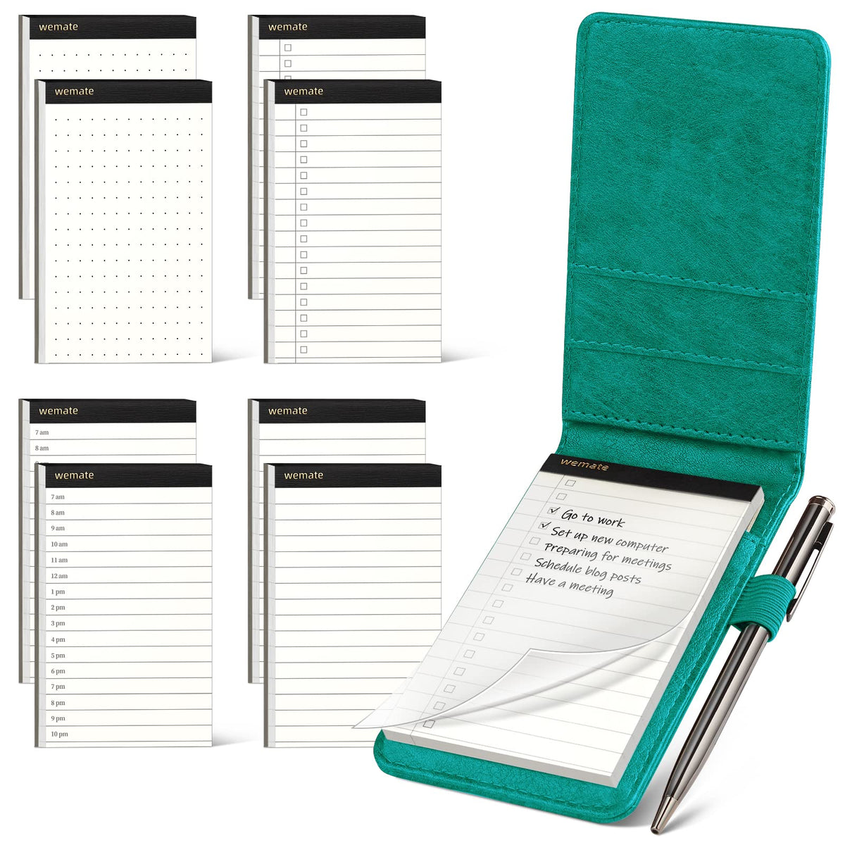 WEMATE Pocket Notebook with Pen, 10 Piece Pocket Notebook Set Brown