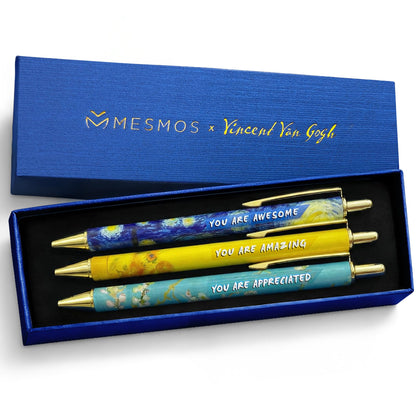 MESMOS 3pc Van Gogh Fancy Pen Set, Nice Cute Luxury Aesthetic Pens for Women Journaling, Pretty Luxury Office Journaling Journal Pens Women