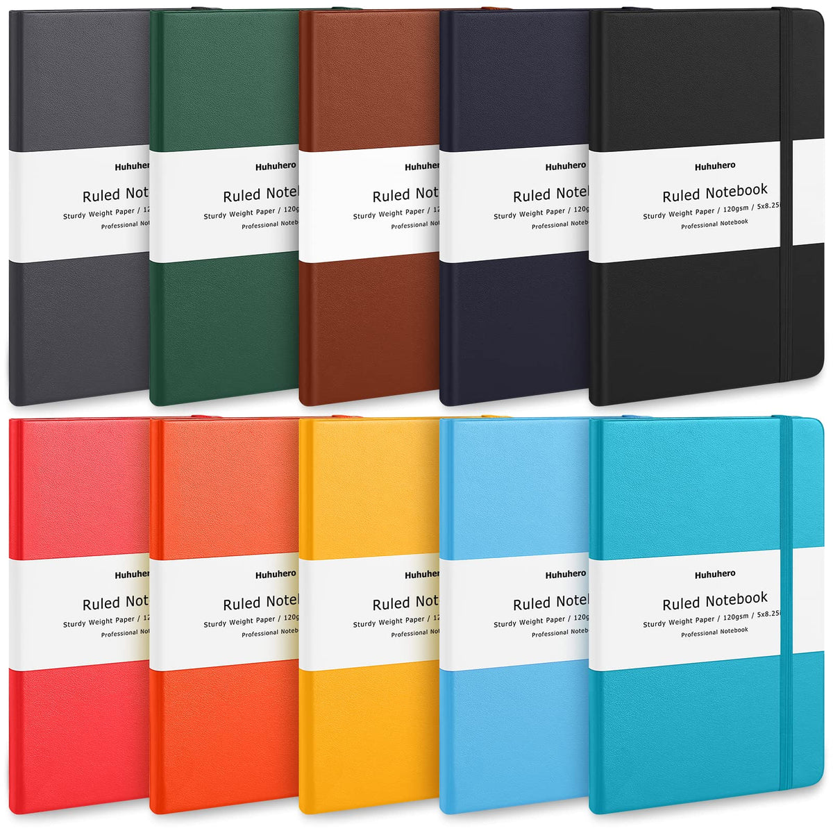 Huhuhero 10 Pack Lined Notebook Journals, College Ruled 5.25"×8.25", Green