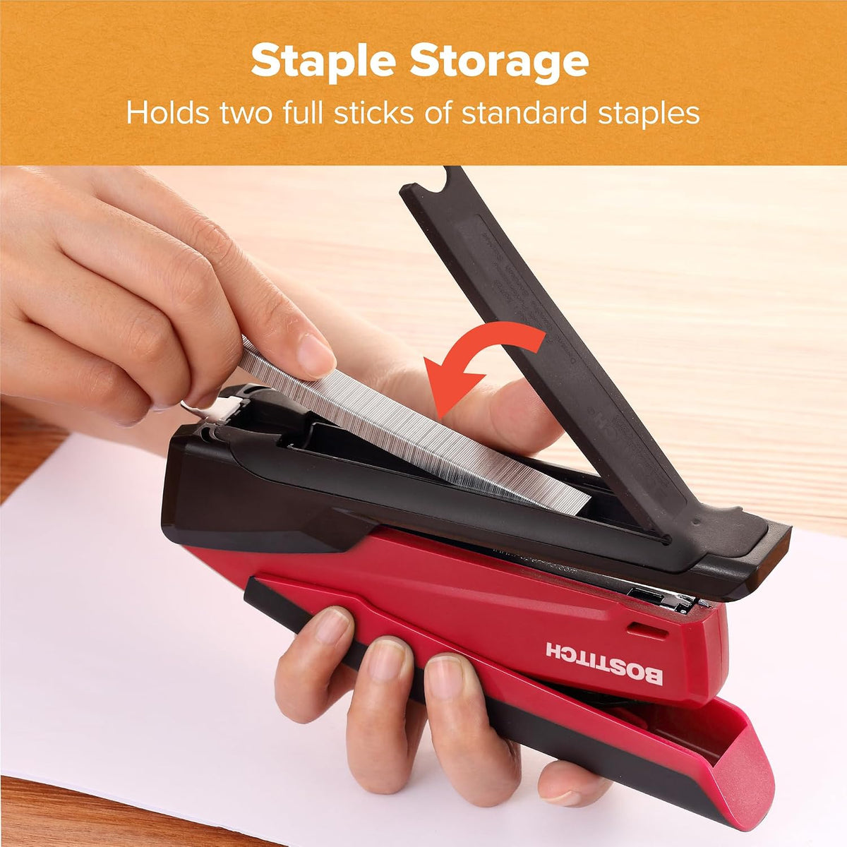 Bostitch Office Executive 3 in 1 Stapler, One Finger, 20 Sheet, Red