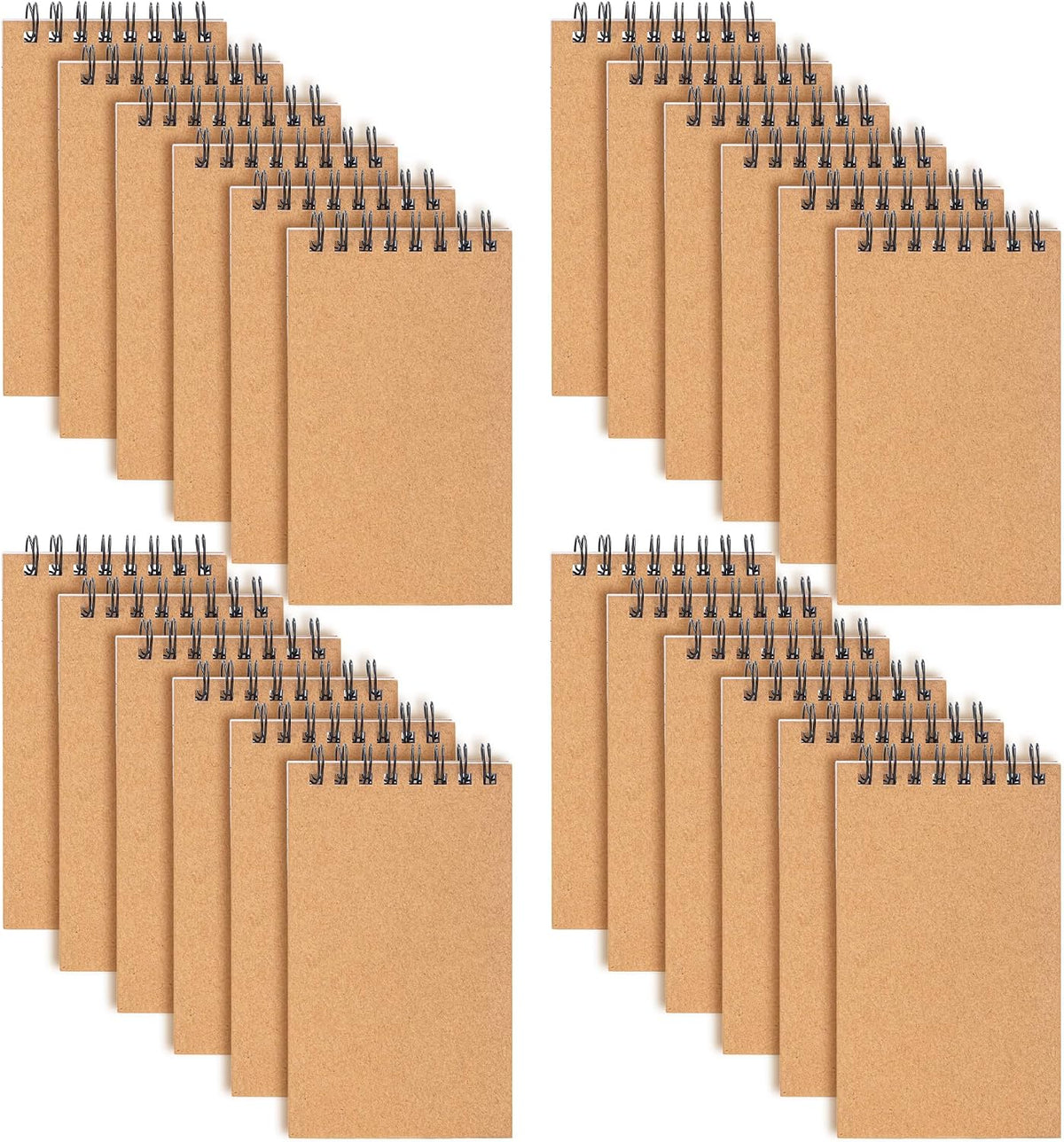 deli Kraft Pocket Notebooks Set of 24, 3x5 Small Spiral Notebooks 80gsm Thick Paper No Bleed, 360° Lies Flat Mini Notepads, 100 Pages Lined Journal for Work School Home Office - Vintage Brown