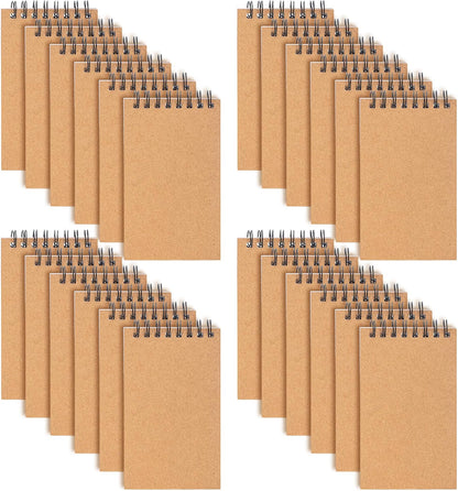 deli Kraft Pocket Notebooks Set of 24, 3x5 Small Spiral Notebooks 80gsm Thick Paper No Bleed, 360° Lies Flat Mini Notepads, 100 Pages Lined Journal for Work School Home Office - Vintage Brown