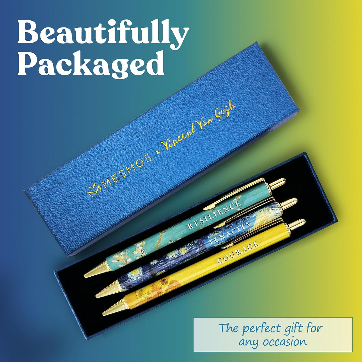 MESMOS 3pc Van Gogh Fancy Pen Set, Nice Cute Luxury Aesthetic Pens for Women Journaling, Pretty Luxury Office Journaling Journal Pens Women