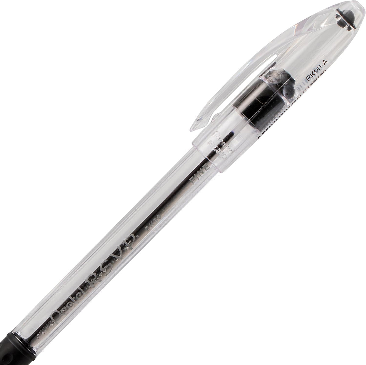 Pentel RSVP Ballpoint Pen, (0.7mm), Fine Line, Black Ink, Pack of 5 (BK90PF5A)