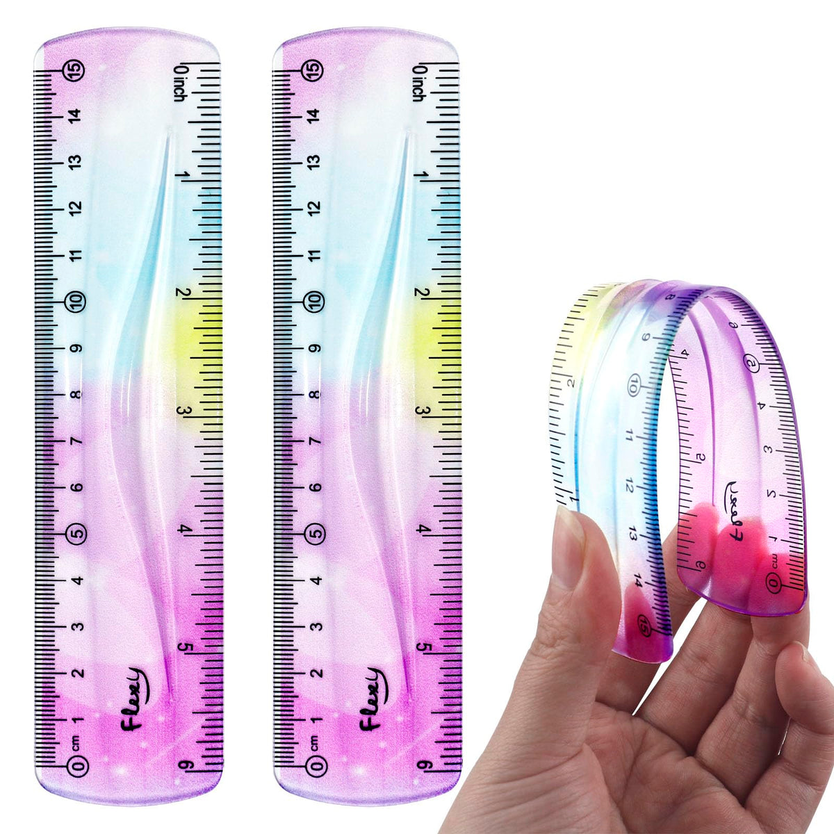 12 Inch & 6 Inch Flexible Ruler, Bendable Plastic Ruler, Soft Bendable Gradient Color Rulers with Centimeters and Inches for Student School Classroom Office Supplies
