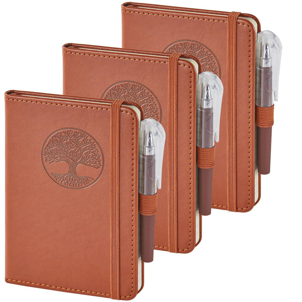 Small Notebook Pocket Journal, A6 3.7" x 5.7", 3 Pack, Black Leather Cover