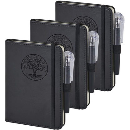 Small Notebook Pocket Journal, A6 3.7" x 5.7", 3 Pack, Black Leather Cover