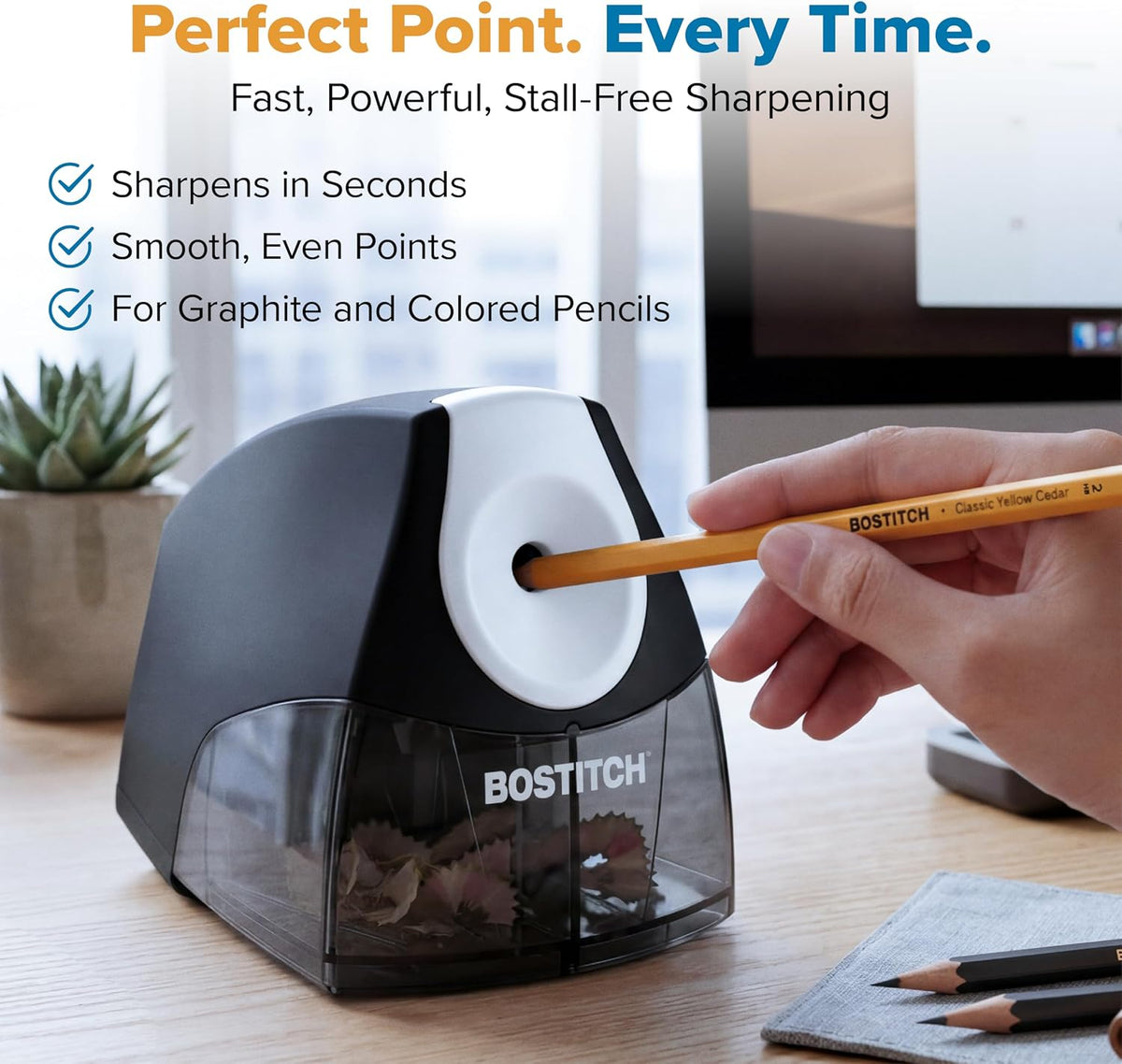 Bostitch Office Electric Pencil Sharpener, Heavy Duty, Stall-Free, Black