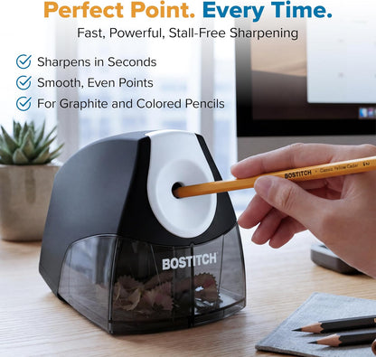 Bostitch Office Electric Pencil Sharpener, Heavy Duty, Stall-Free, Black