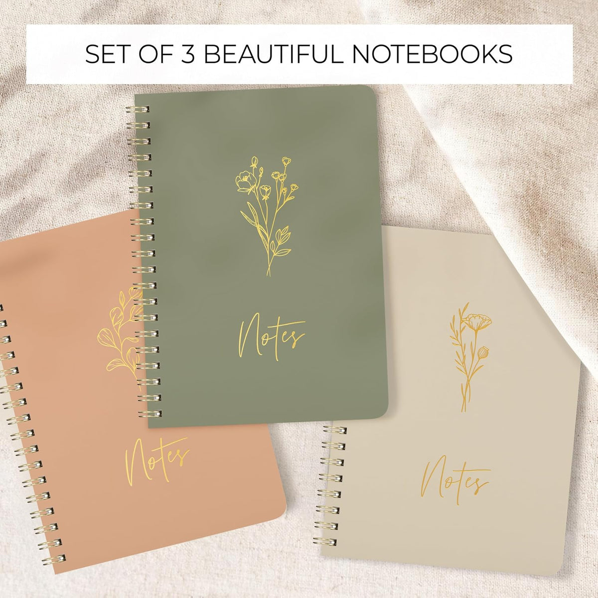 Aesthetic Spiral Notebook Set of 3 For Women - Cute College Ruled 7x5
