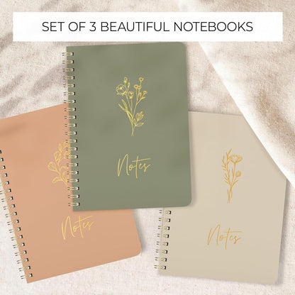 Aesthetic Spiral Notebook Set of 3 For Women - Cute College Ruled 7x5