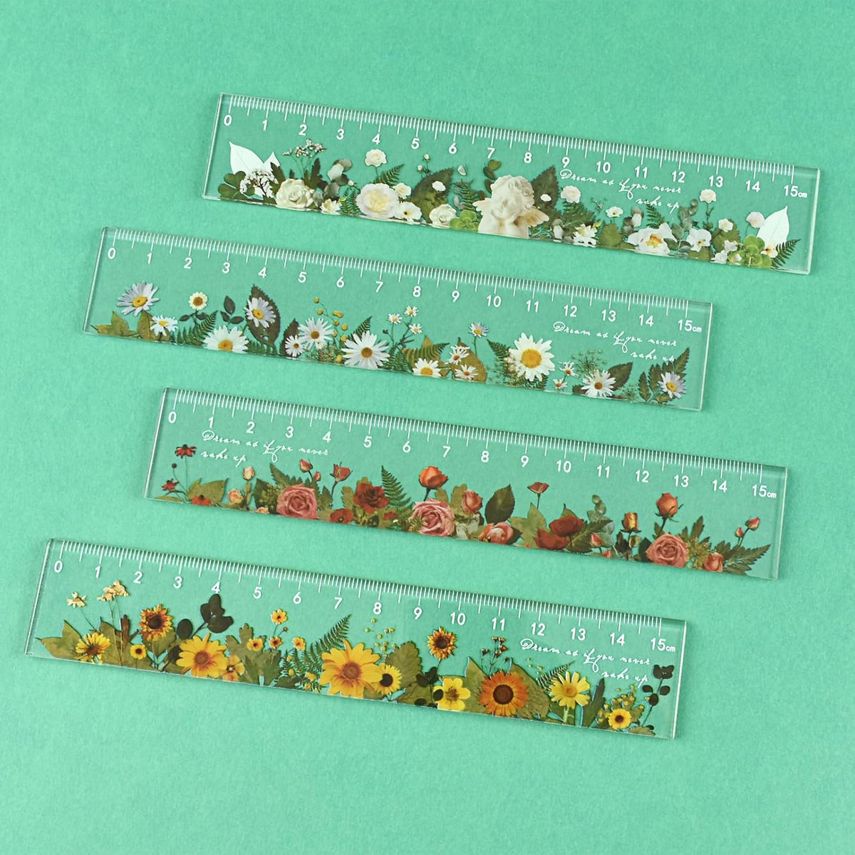BAYTORY 4 Pack Clear Plastic Rulers 6 Inch, Aesthetic Acrylic Small Ruler