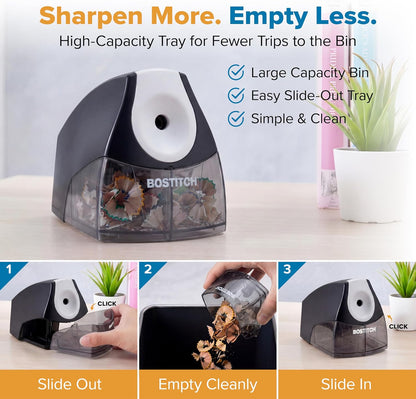 Bostitch Office Electric Pencil Sharpener, Heavy Duty, Stall-Free, Black