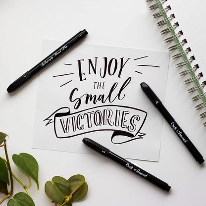 Craft 'n' Beyond Calligraphy Brush Pens Pack of 3 Small, Medium and Large Markers for Hand Lettering, Art Drawing, Sketching, Scrapbooking, Writing, Journaling - Beginner Kit with Fadeproof Black Ink