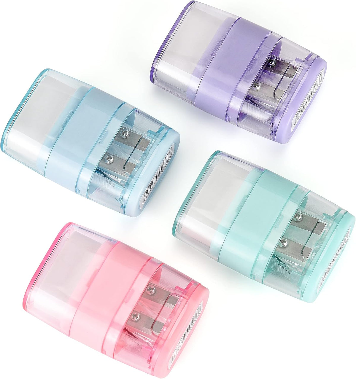 4 PCS Manual Pencil Sharpener with Eraser, Double Hole Multicolored Sharpener with Eraser Fun Stationery Back to School Supplies, Classroom Rewards, and Birthday Party Favors
