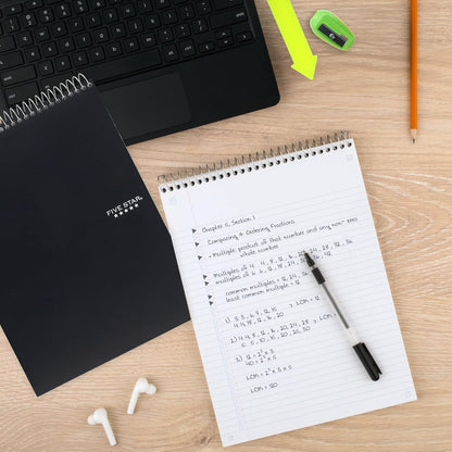 Five Star Top Spiral Notebook + Study App, 1 Subject, College Ruled Notepad, 8-1/2" x 11", 100 Sheets, Fights Ink Bleed, Water Resistant Cover, Black (820058A-ECM)