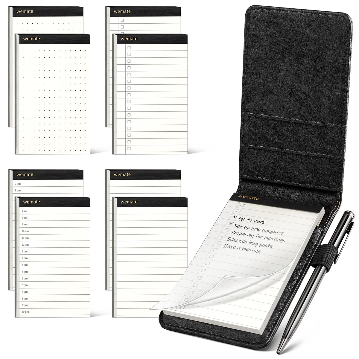 WEMATE Pocket Notebook with Pen, 10 Piece Pocket Notebook Set Brown