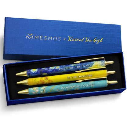 MESMOS 3pc Van Gogh Fancy Pen Set, Nice Cute Luxury Aesthetic Pens for Women Journaling, Pretty Luxury Office Journaling Journal Pens Women