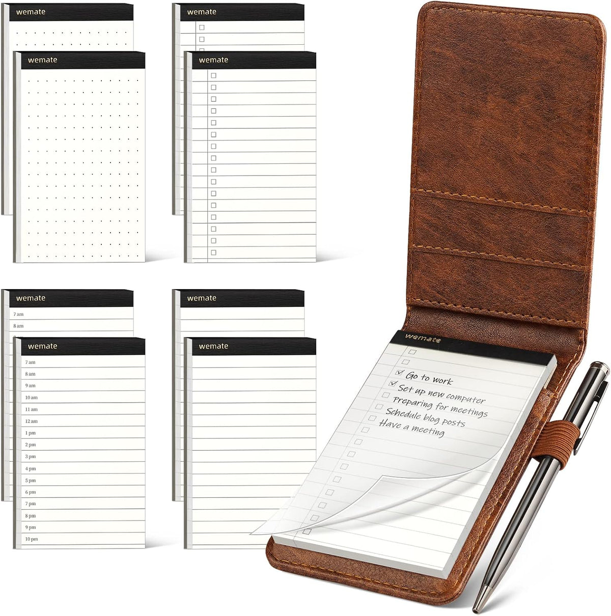 WEMATE Pocket Notebook with Pen, 10 Piece Pocket Notebook Set Brown