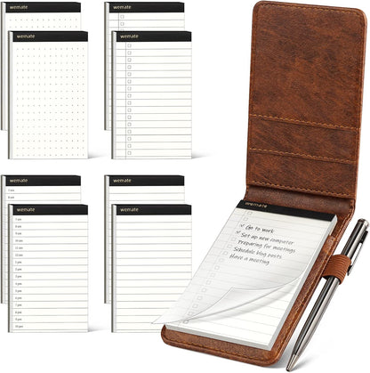 WEMATE Pocket Notebook with Pen, 10 Piece Pocket Notebook Set Brown