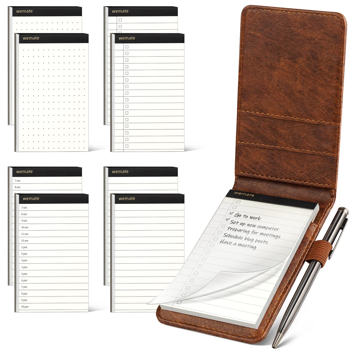 WEMATE Pocket Notebook with Pen, 10 Piece Pocket Notebook Set Brown