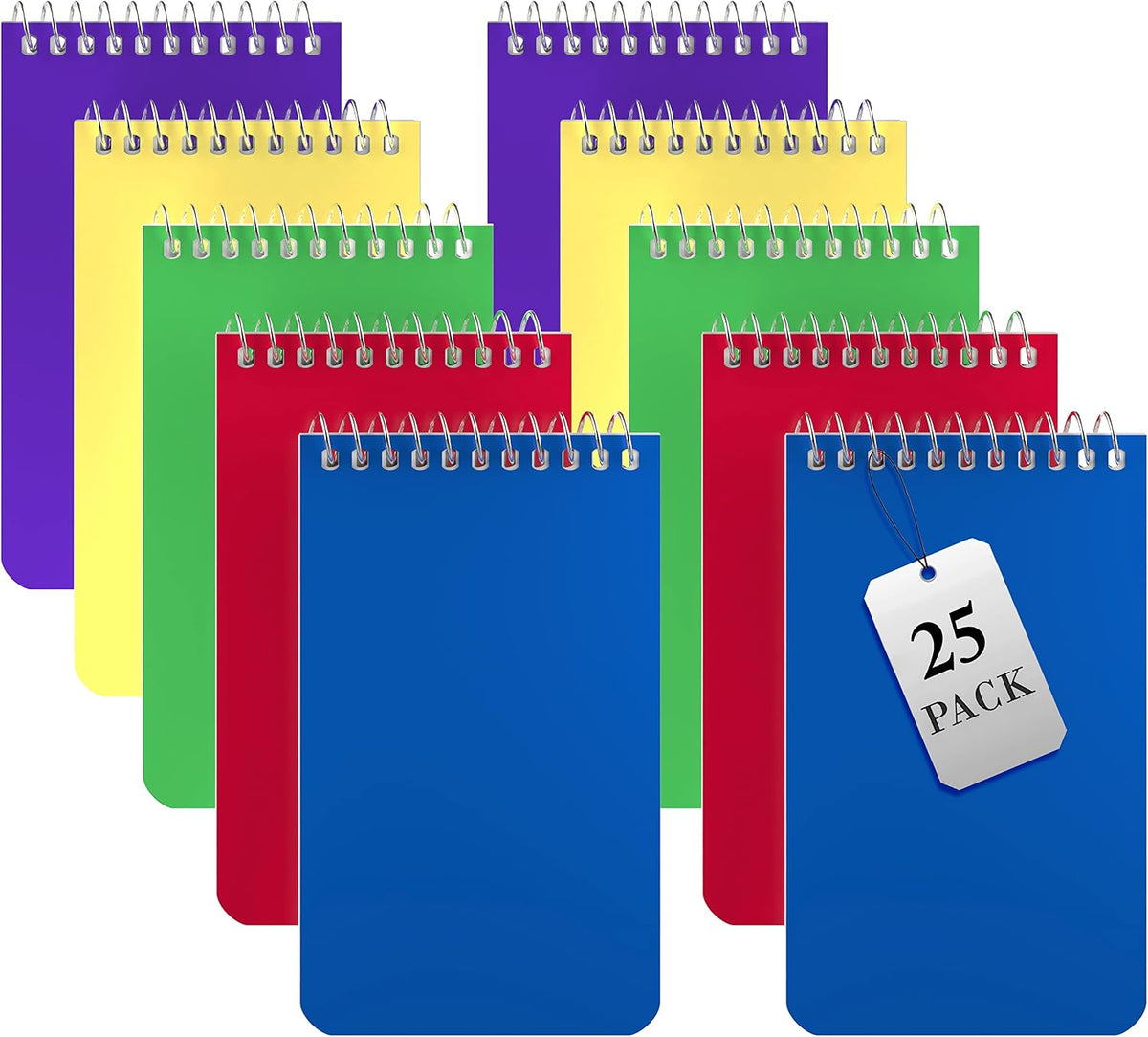 Alitte Small Notebooks, Spiral Notepads 3x5 - (Bulk Pack of 25) Pocket Notebook, Memo Pads For Home, Office, College, School - Lined College Ruled Paper - 5 Colored Notebooks, 75 Sheets Per Notebook