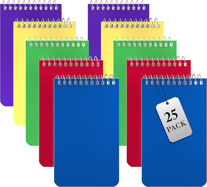 Alitte Small Notebooks, Spiral Notepads 3x5 - (Bulk Pack of 25) Pocket Notebook, Memo Pads For Home, Office, College, School - Lined College Ruled Paper - 5 Colored Notebooks, 75 Sheets Per Notebook