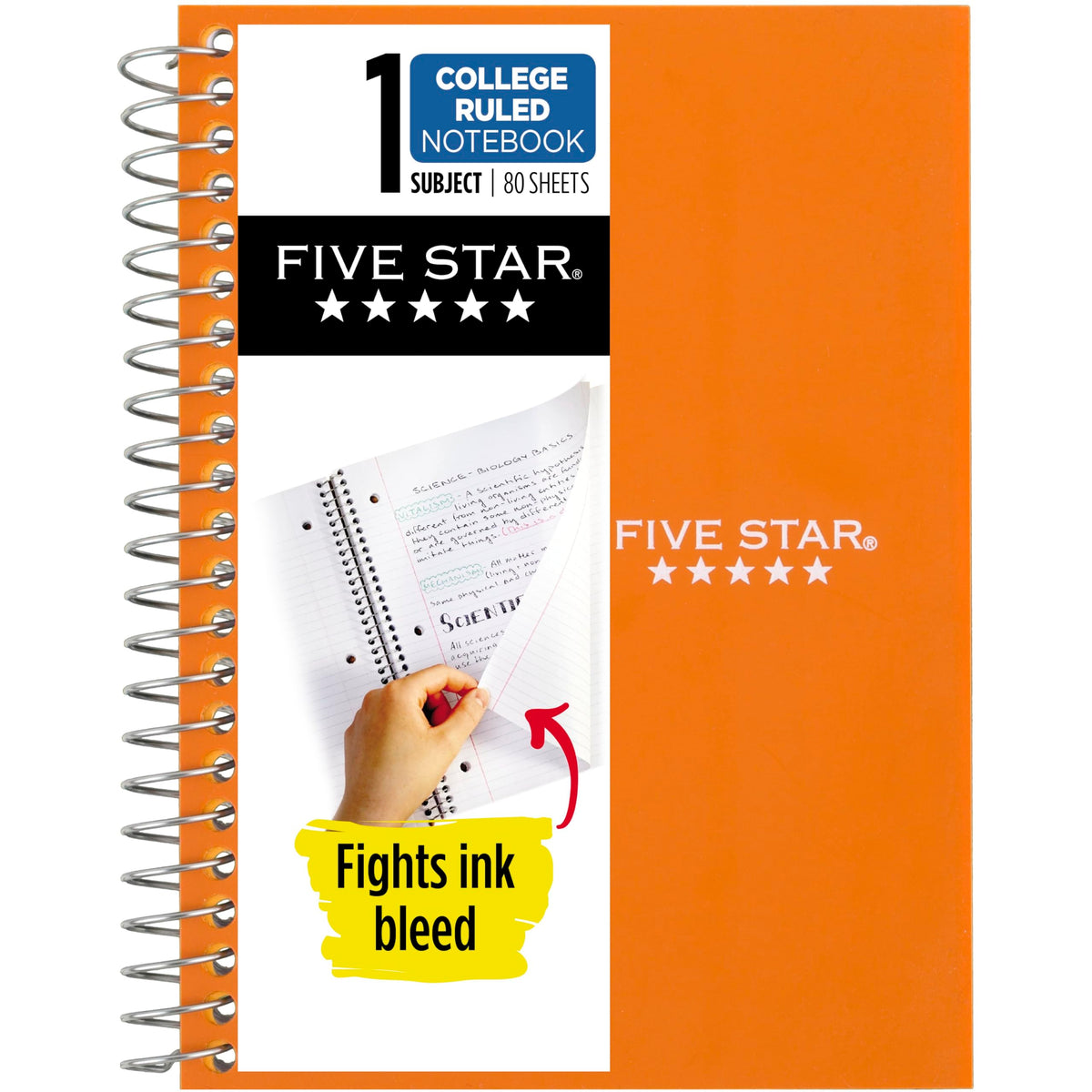 Five Star Spiral Notebook, 1 Subject, College Ruled Paper, 4-3/8" x 7", Small Size, 80 Sheets, Fights Ink Bleed, Water Resistant Cover, Seaglass Green (450048CH1-ECM)
