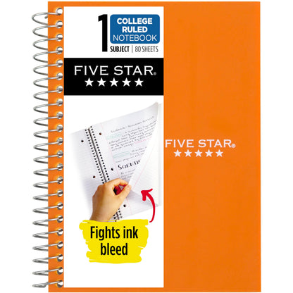 Five Star Spiral Notebook, 1 Subject, College Ruled Paper, 4-3/8" x 7", Small Size, 80 Sheets, Fights Ink Bleed, Water Resistant Cover, Seaglass Green (450048CH1-ECM)