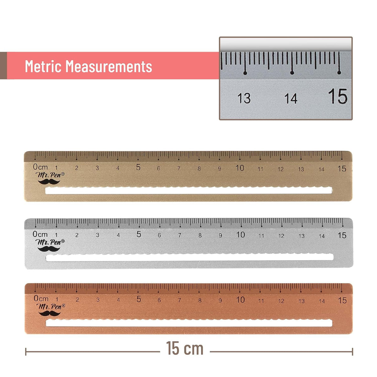 Mr. Pen- Steel Rulers, 3 pcs, 15cm, Silver, Gold, Rose Gold